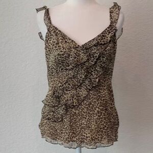 Dana Buchman Black/Brown Animal Print Sleeveless Ruffle Top.